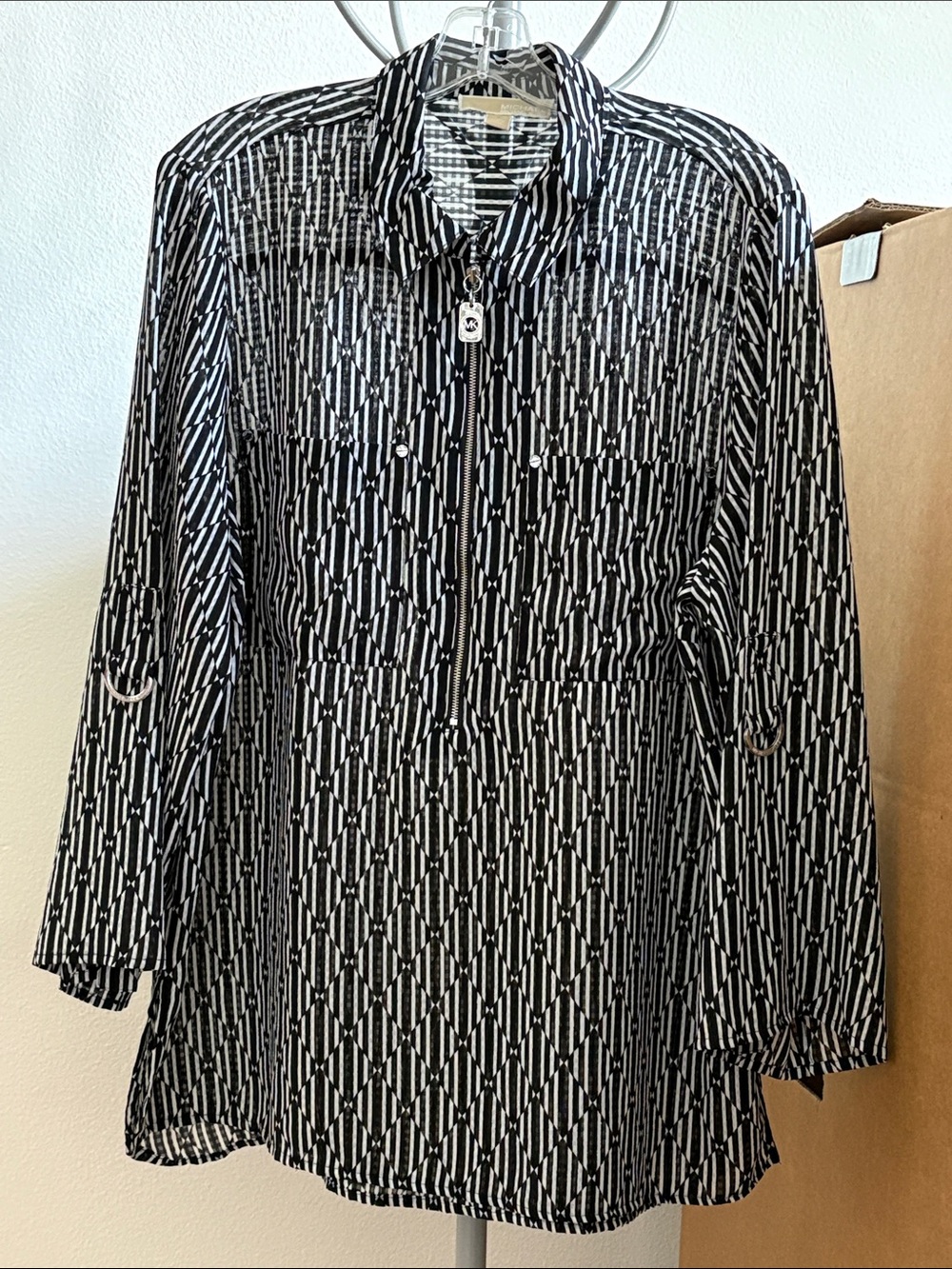 Michael Kors Black & White Geometric Pullover Blouse